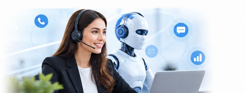 Especialista de atención junto a inteligencia artificial para proyectos empresariales